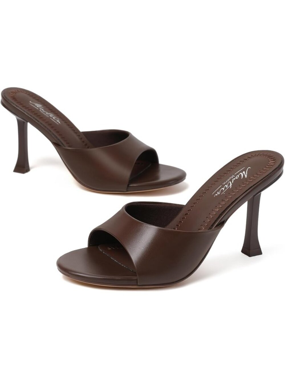 Women's Brown 8 Round Toe Kitten Heels Stiletto Strapless Backless Party Sandals - Picture 4 of 6